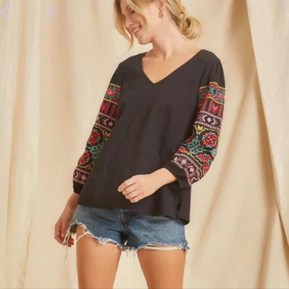 Savanna Jane boho embroidered sleeve shirt